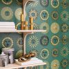 FORNASETTI wallpaper Soli emerald and gold 