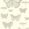 COLE & SON PAPEL PINTADO BUTTERFLIES & DRAGONFLIES (WHITE/BLUE/SILVER)
