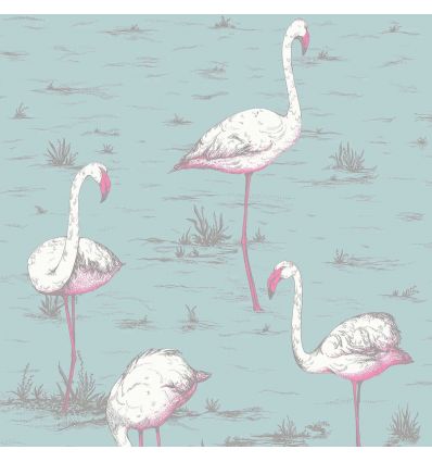 cole & son carta da parati fenicotteri flamingos (white and fuchsia on sea foam)