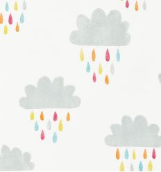 scion - wallpaper clouds and raindrops "april showers" (citrus/lagoon/poppy)