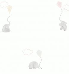 casadeco - carta da parati elefanti "elephants" (rosa/grigio)