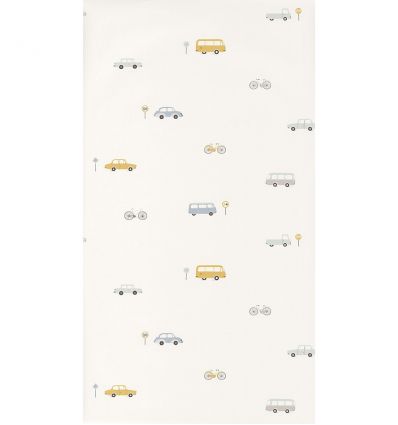 casadeco - wallpaper vintage cars (blue/mustard) Sale Online