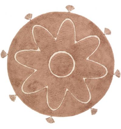 NATTIOT tappeto in cotone lavabile con decorazione fiore e nappe (rosa terracotta)