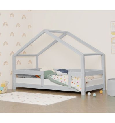 BENLEMI montessori house bed lucky with security rail light grey
