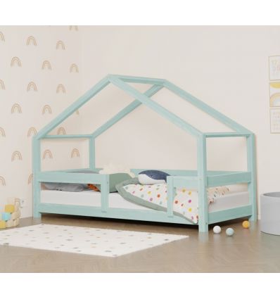 BENLEMI montessori house bed lucky with security rail light blue